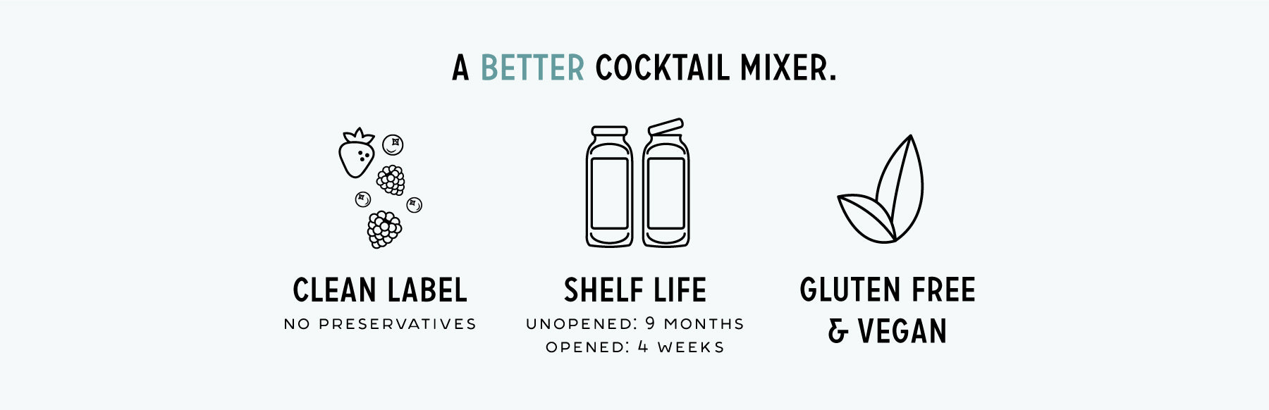 Clean Label Cocktail Mixers, Shelf Stable, Gluten Free & Vegan