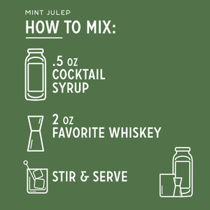 Mint julep recipe: mix half an ounce of cocktail syrup with 2 ounces of favorite whiskey, then stir and serve
