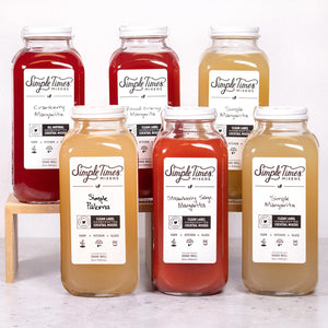 Front view of Tequila Favorites 6 Pack cocktail mixers showcasing six 32 ounce bottles with assorted flavors on a light background