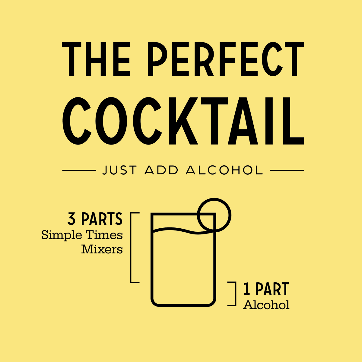The perfect cocktail: mix 3 parts Simple Times Mixers with 1 part alcohol