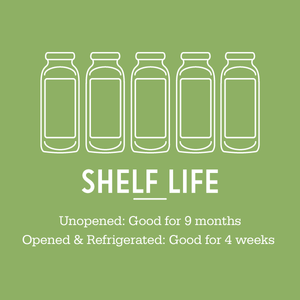 Shelf life: unopened for 9 months; opened and refrigerated for 4 weeks