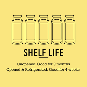 Shelf life: unopened good for 9 months; opened and refrigerated good for 4 weeks