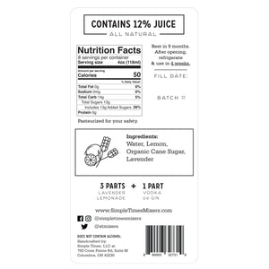 Front view of Lavender Lemonade 32 oz cocktail mixer bottle showing product label on white background