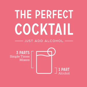 Graphic showing the perfect cocktail ratio: 3 parts Simple Times Mixers to 1 part alcohol