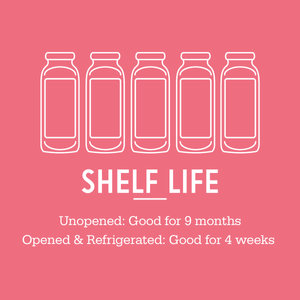 Shelf life is 9 months unopened and 4 weeks opened and refrigerated